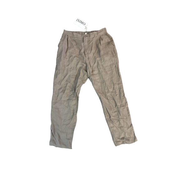 NWT M Women Iximo 100% Linen Brown Casual Pants with Pockets Elastic Waist - Picture 1 of 6